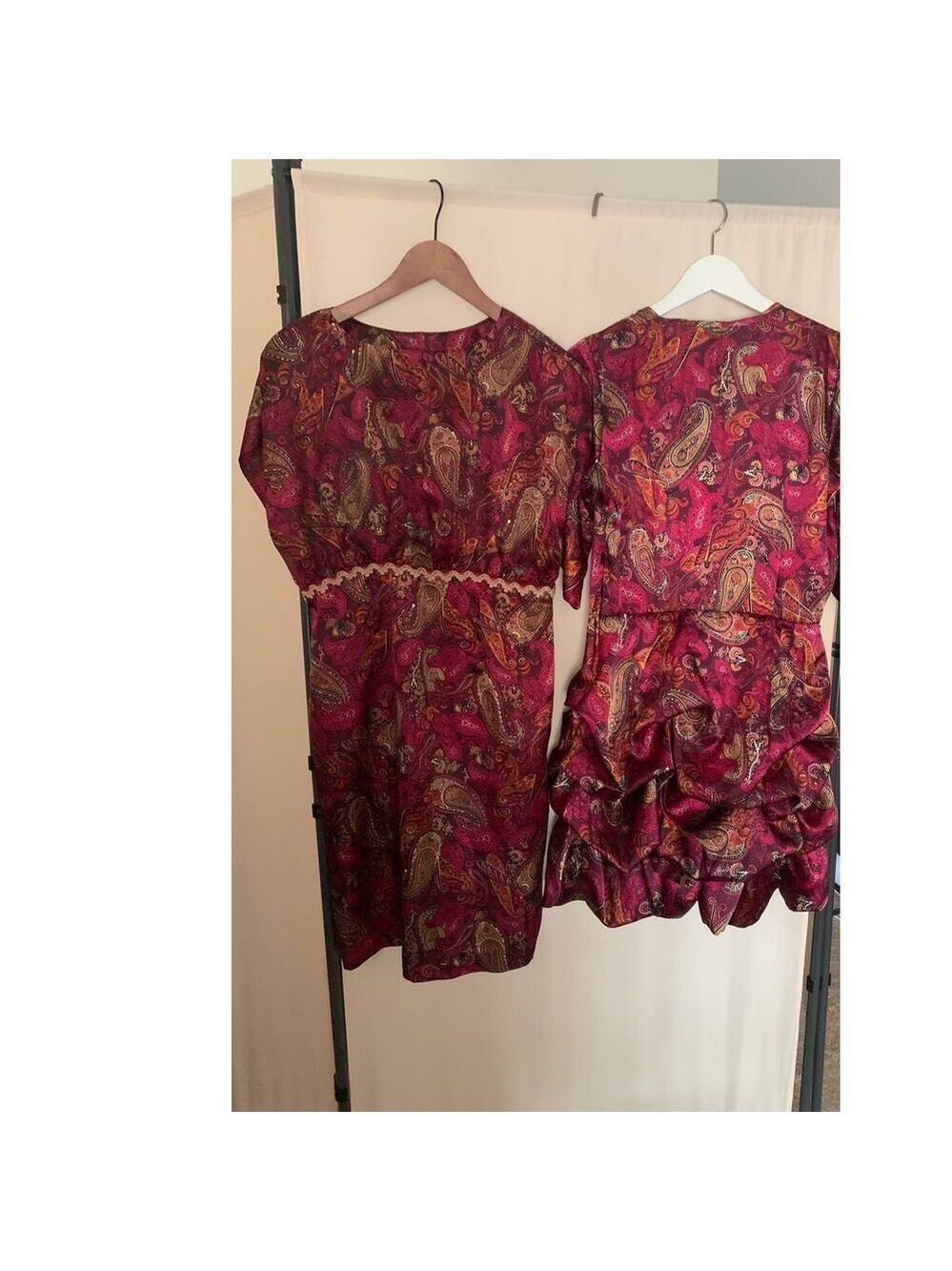 Custom Handmade Pink Paisley Floral Ruffled Dress Set of 2 NWOT - Picture 6 of 12